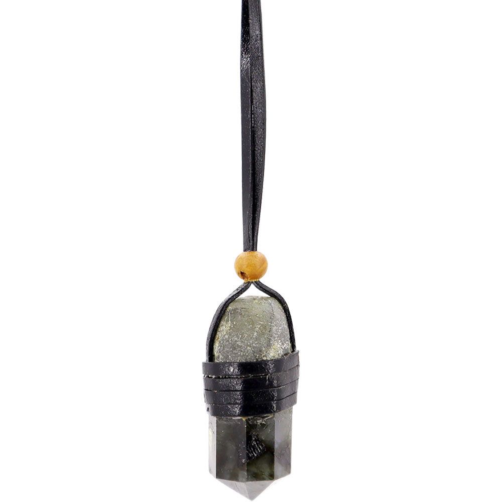 Faceted Point Leather Wrapped Necklace - Labradorite, SKU KH-99429-D3, UPC 700317124894