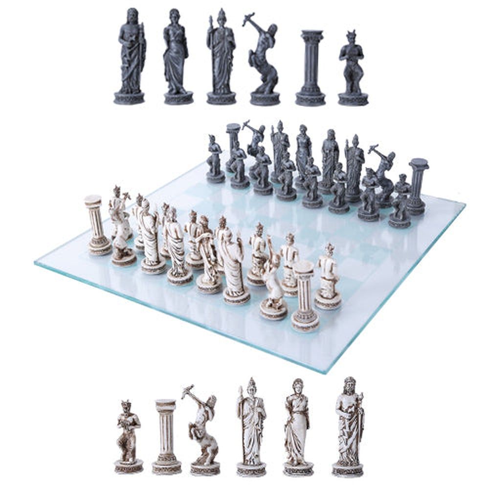 17&quot; Glass Chess Set - Greek Mythology, SKU PG-11290, UPC 700317124764