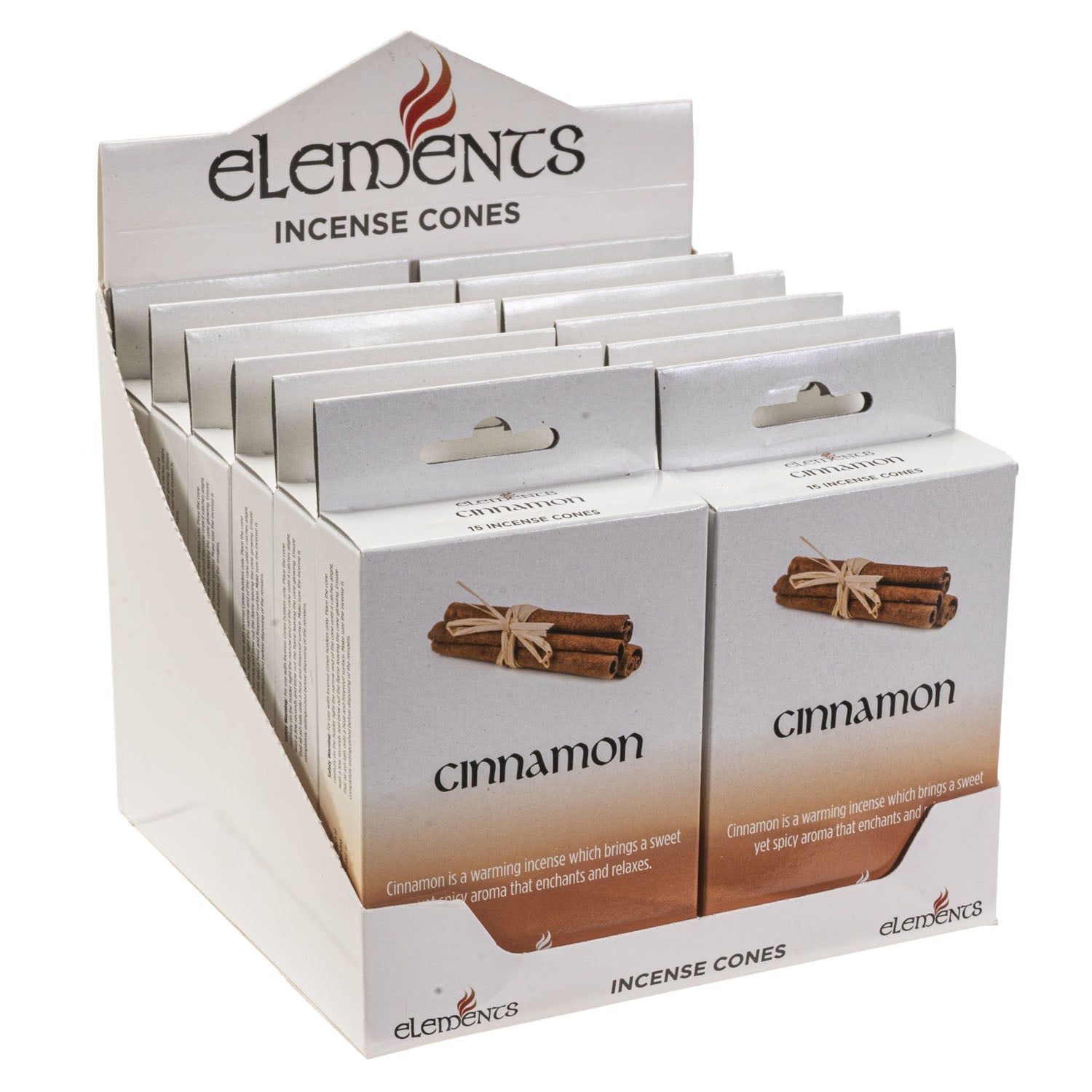 Elements Incense Cones Display - Cinnamon (12 Packs of 15 Cones), SKU PG-14454, UPC 700317246954