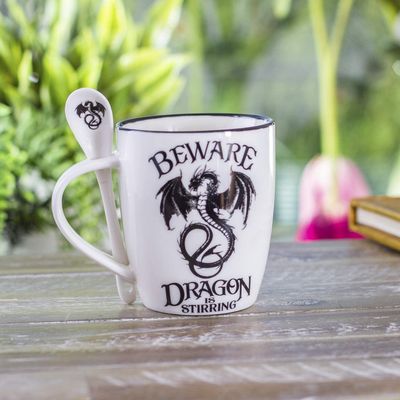 13 oz Ceramic Mug and Spoon Set - Beware Dragon Is Stirring, SKU PG-14023, UPC 700317028697