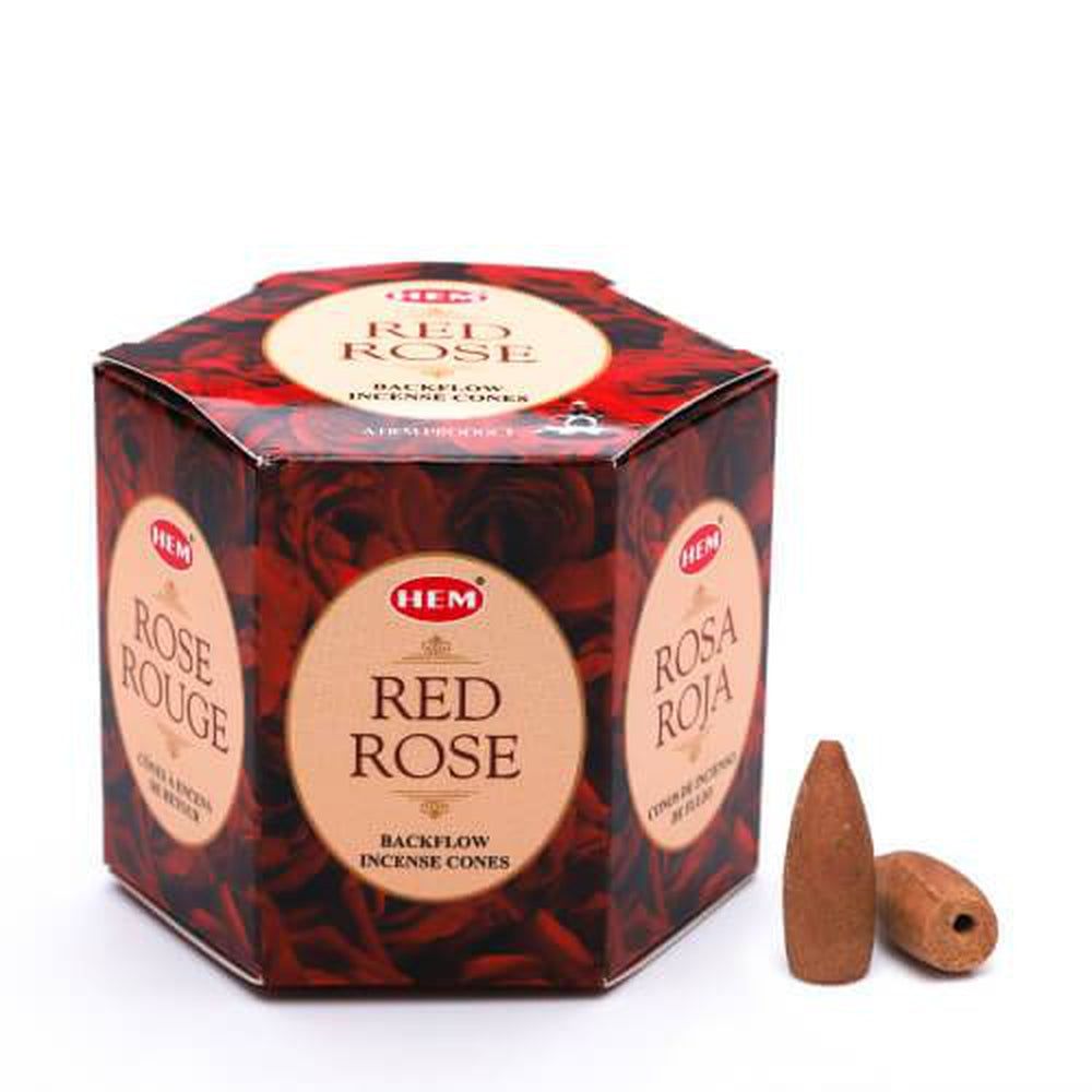 Red Rose HEM Backflow Incense Cones (40 Pack), SKU HBFC-RR, UPC 6016000429417