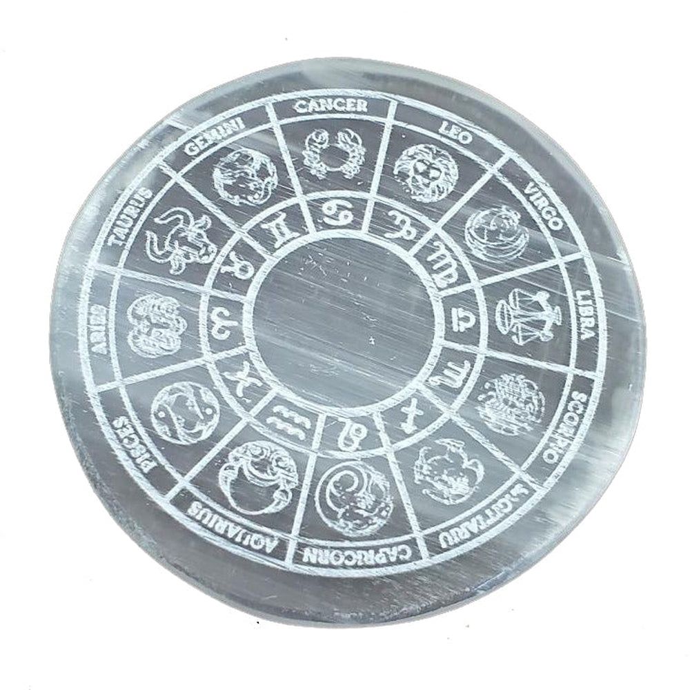 3&quot; Selenite Altar Tile - Zodiac, SKU Charger-05, UPC 6016034164124
