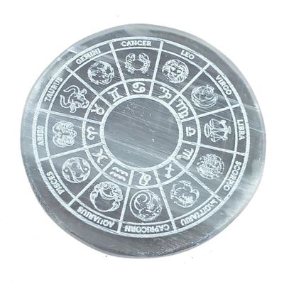 3&quot; Selenite Altar Tile - Zodiac, SKU Charger-05, UPC 6016034164124