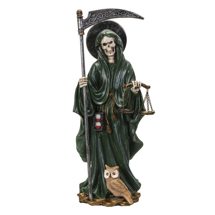 10.5&quot; Santa Muerte Green Statue, SKU PG-15244, UPC 700317127109