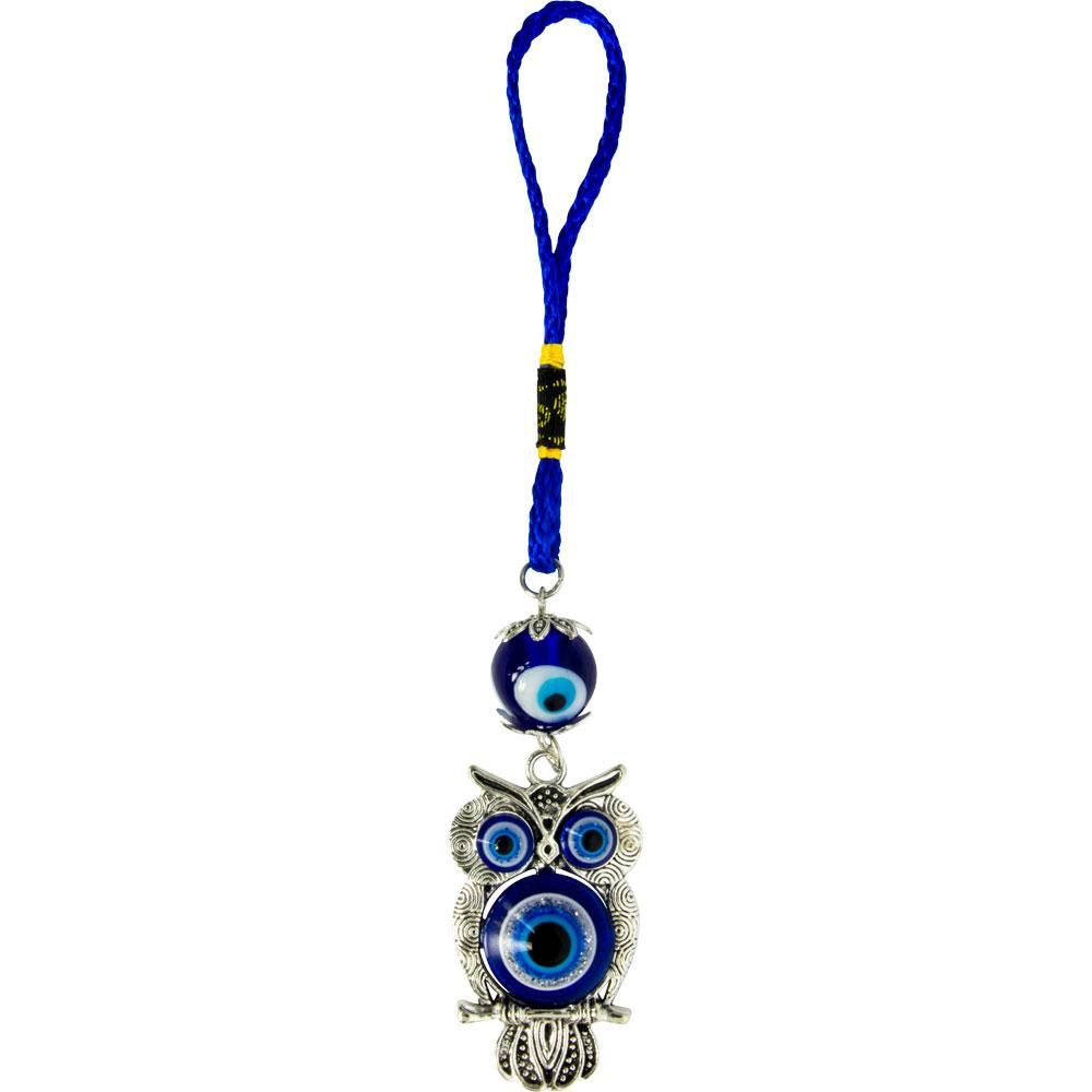 6.75&quot; Evil Eye Talisman - Glass Evil Eye Owl, SKU KH-63432, UPC 6016037946963