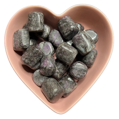 Garnet in Astrophyllite Tumbled Stone Natural Gemstone - One Stone, SKU TR-58, UPC 700317056348