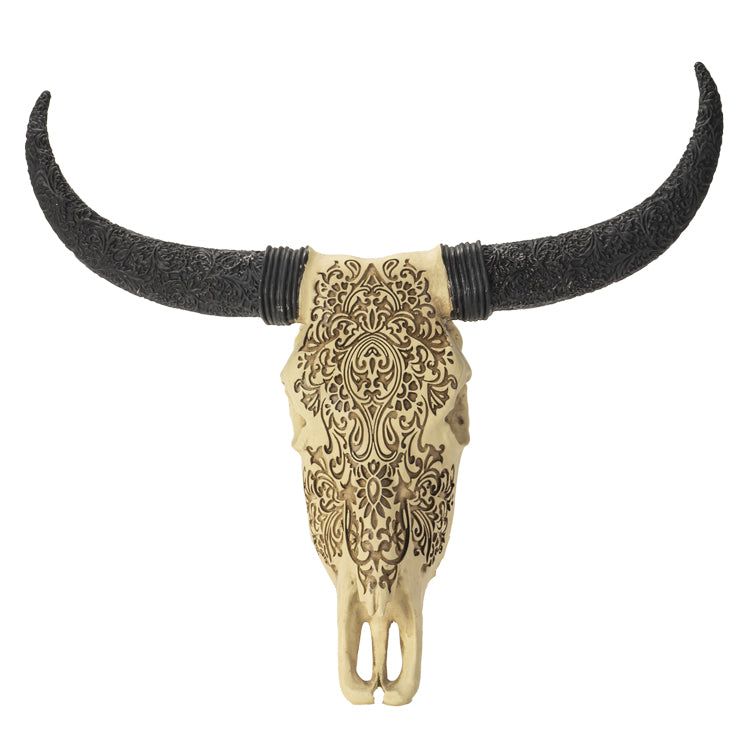 12.8&quot; Carved Resin Cow Skull, SKU PG-14975, UPC 700317070832