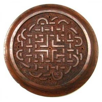 5&quot; Celtic Knot Carved Wood Round Stick Incense Burner, SKU 620, UPC 6016010292230