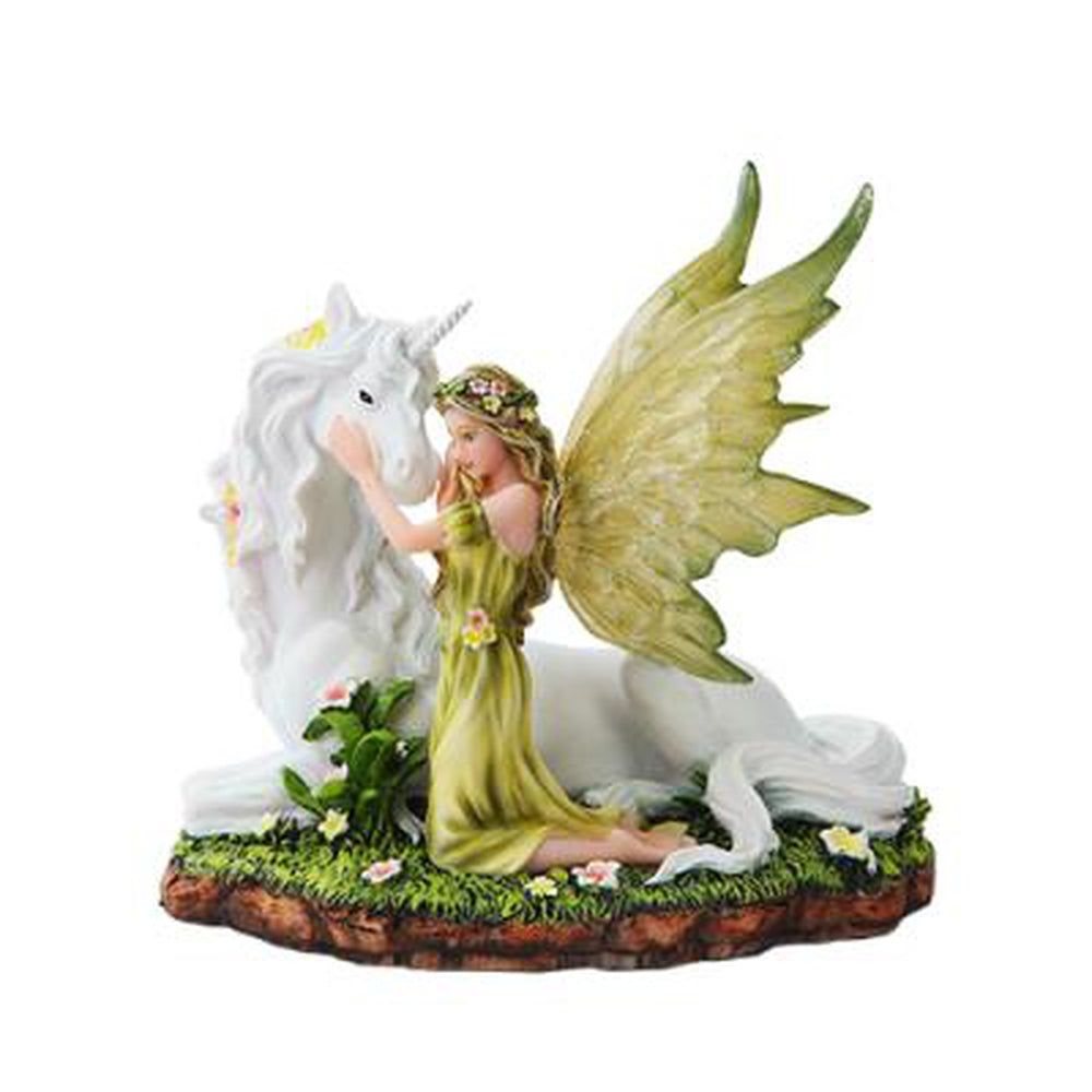7&quot; Fairy Statue - Green Fairy with Unicorn, SKU PG-10269, UPC 700317297796