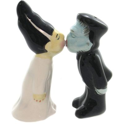 4.75&quot; Zombies Monster and Bride Magnetic Ceramic Salt and Pepper Shakers Set, SKU PG-8777, UPC 7003…