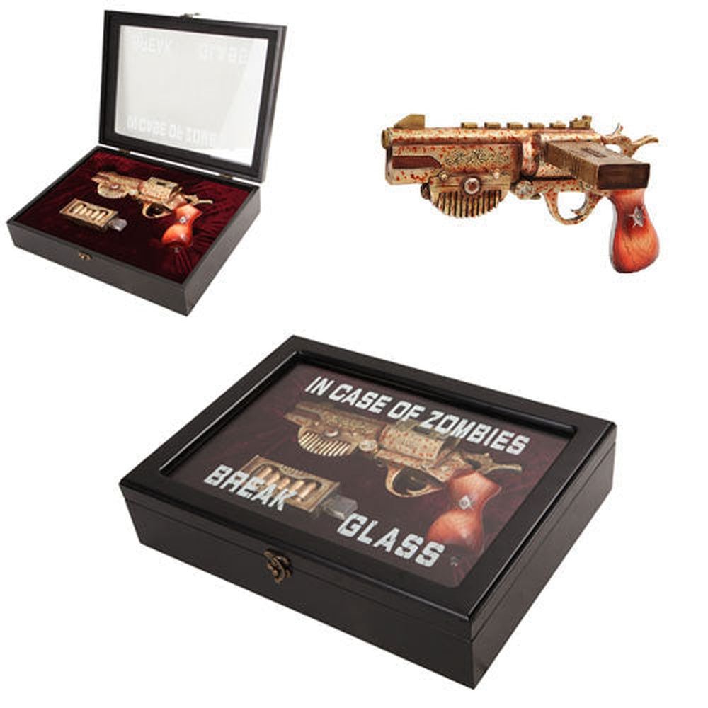 7.5&quot; Zombie Survival Steampunk Wooden Gun with Case, SKU PG-10629, UPC 700317023258