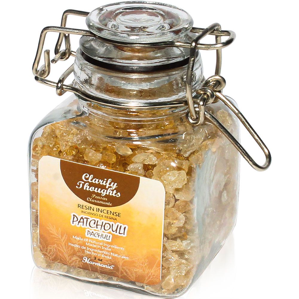 3 oz Harmonia Resin Incense Glass Jar - Patchouli - Clarify Thoughts, SKU KH-73357, UPC 700317122357