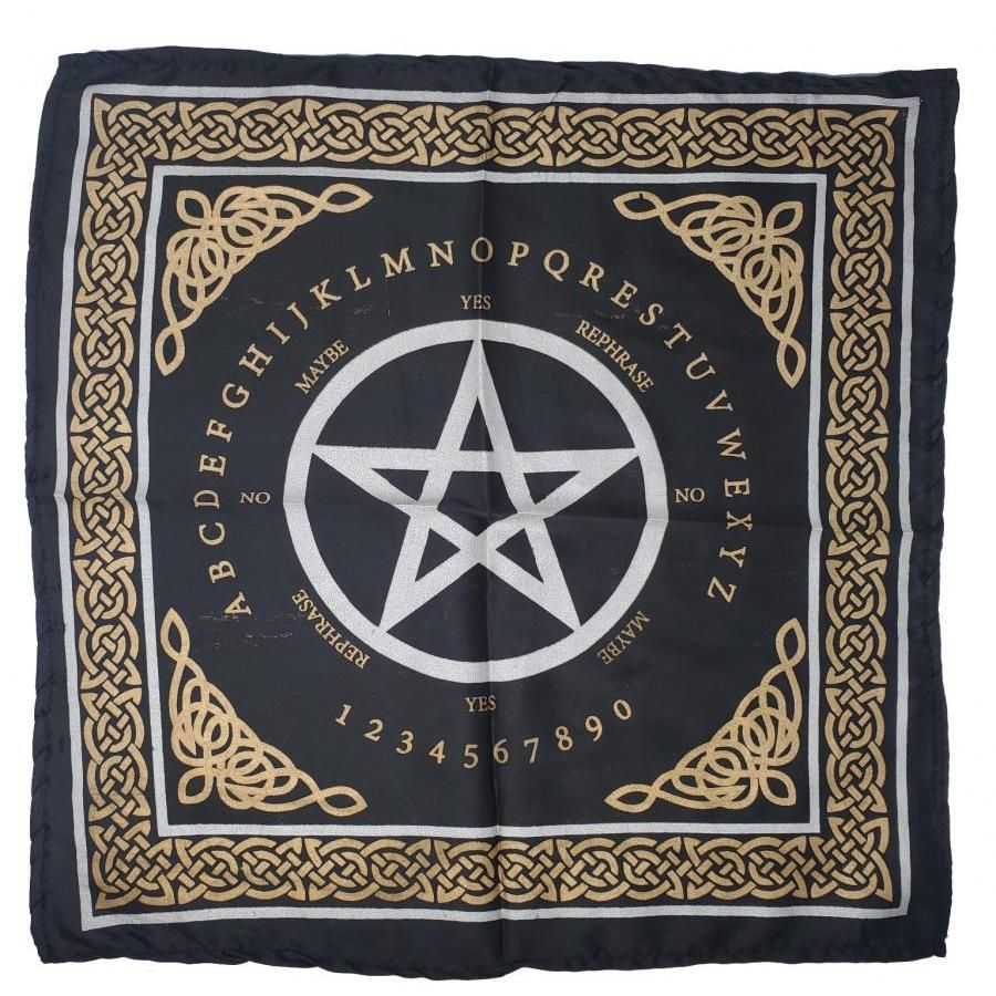21&quot; Satin Altar Cloth - Pentagram Ouija Board on Black &amp; Gold, SKU SC102, UPC 6016001186180