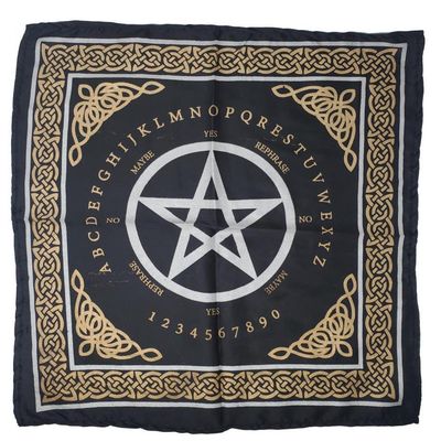 21&quot; Satin Altar Cloth - Pentagram Ouija Board on Black &amp; Gold, SKU SC102, UPC 6016001186180