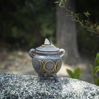 3&quot; Triple Moon Cauldron Backflow Incense Burner, SKU PG-14324, UPC