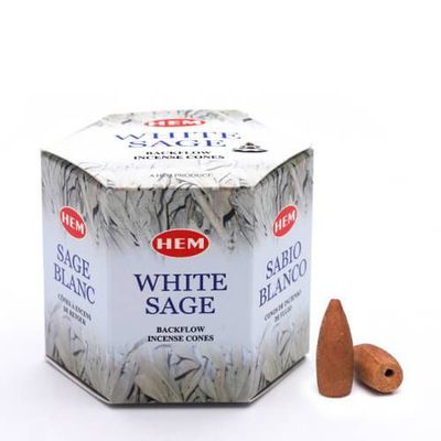 White Sage HEM Backflow Incense Cones (40 Pack), SKU HBFC-WS, UPC 6016003934987