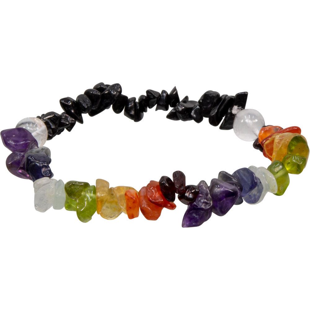 Gemstone Chips Elastic Bracelet - Chakras with Black Tourmaline, SKU KH-98639, UPC 700317122005