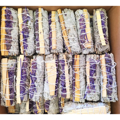 4&quot; White Sage, Palo Santo, Lavender Smudge Stick, SKU MS1-N46, UPC 700317123996
