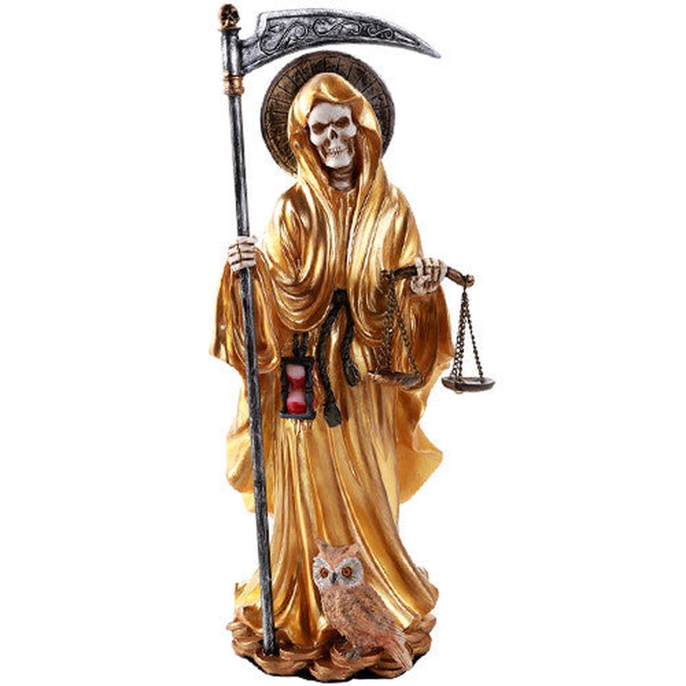 10.5&quot; Santa Muerte Skeleton Statue - Gold, SKU PG-11548, UPC 700317051480