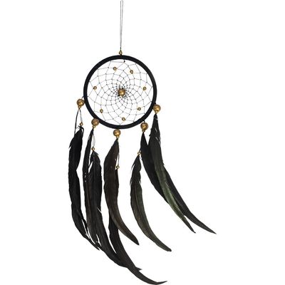 18&quot; Dream Catcher - Black with Gold Beads, SKU KH-30277, UPC 700317247395