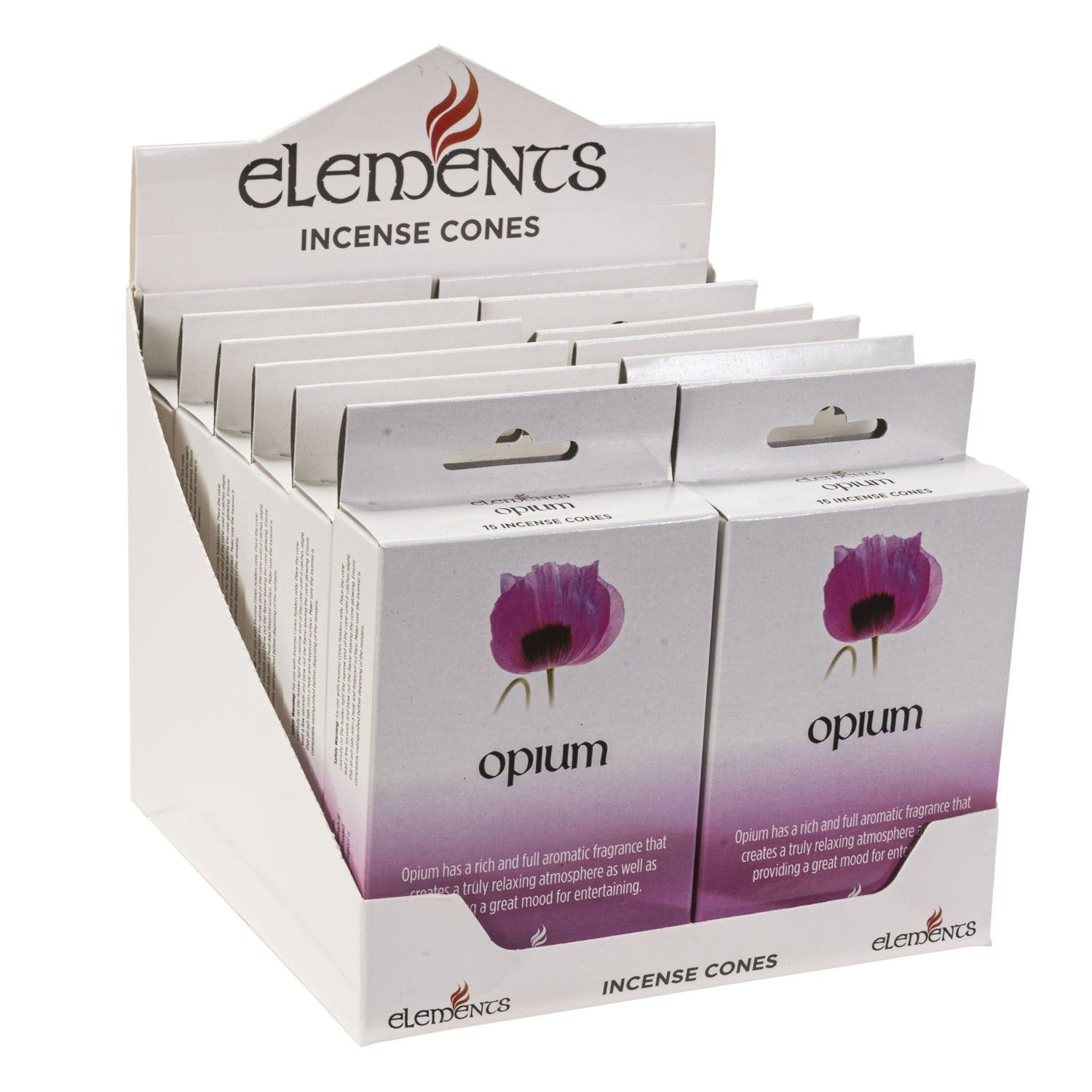 Elements Incense Cones Display - Opium (12 Packs of 15 Cones), SKU PG-14447, UPC 700317246879