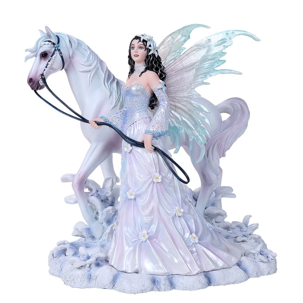 10.2&quot; Fairy Statue - Winter Wings with White Horse, SKU PG-12499, UPC 700317252580
