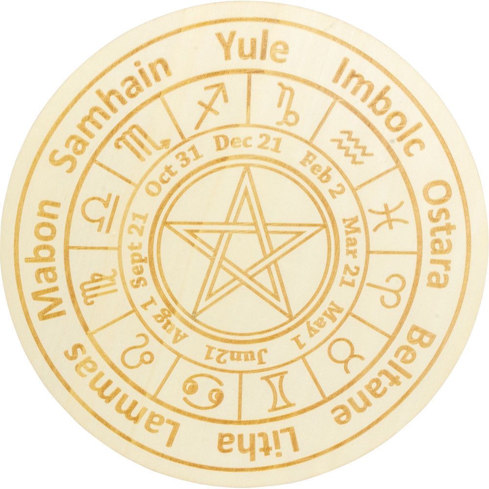 12&quot; Wood Crystal Grid - Pagan Calendar, SKU KH-15196, UPC 700317121480