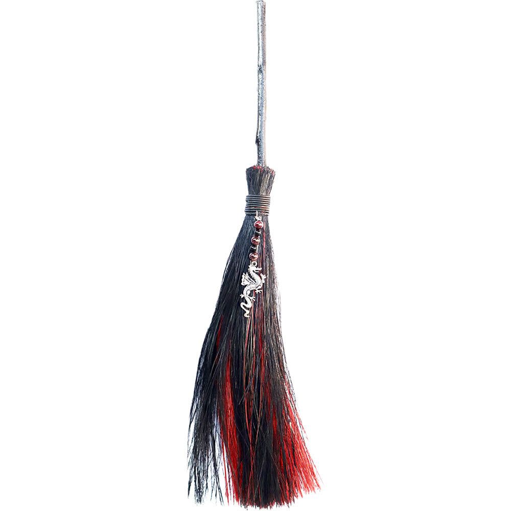 18&quot; Wicca Besom - Red/ Black - Dragon with Garnet, SKU KH-27348, UPC 700317125587