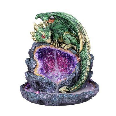 5.5&quot; Green Dragon Amethyst Geode Backflow Incense Burner, SKU PG-13278, UPC 700317047308