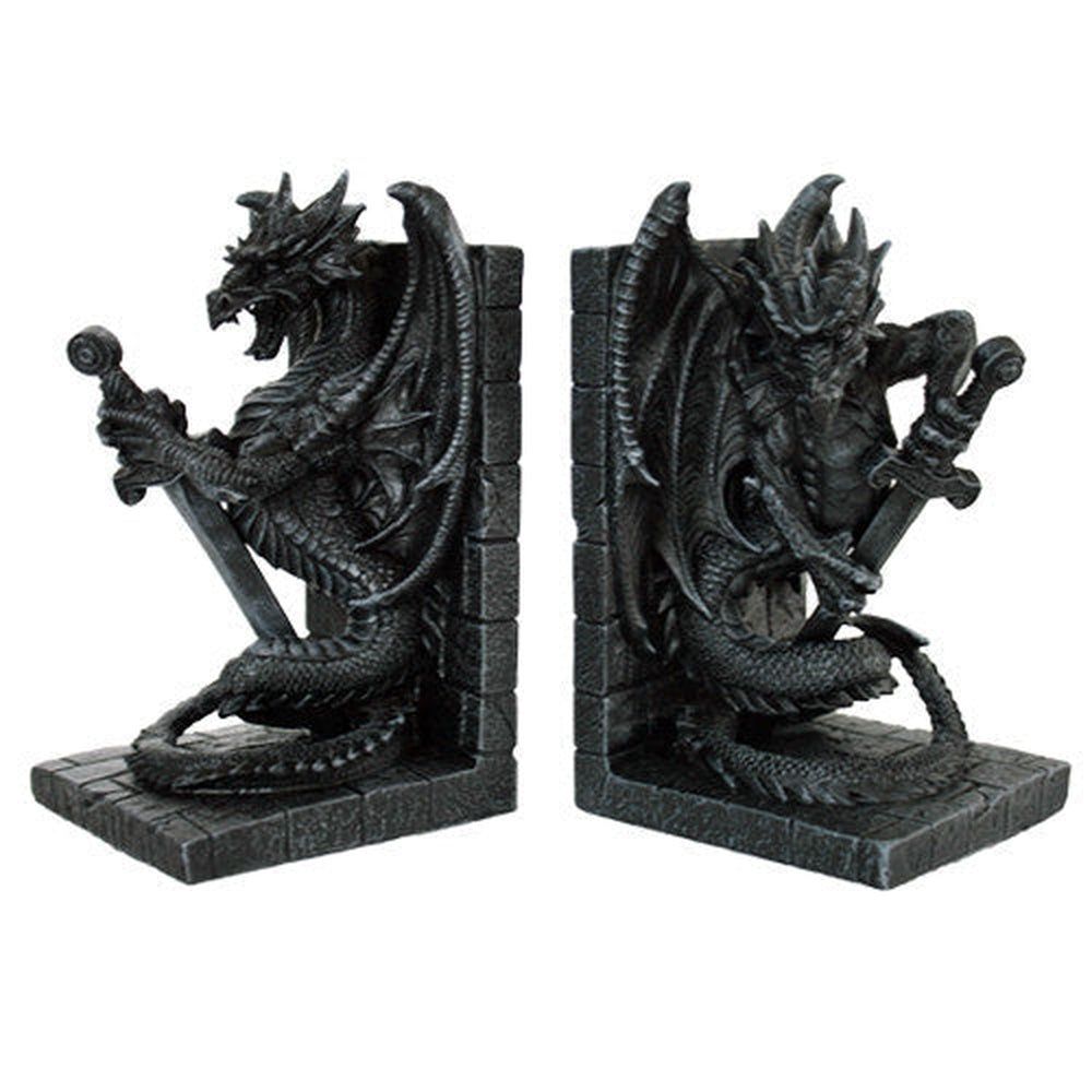 7.5&quot; Dragon with Sword Resin Bookends (Pair), SKU PG-11135, UPC 700317023302
