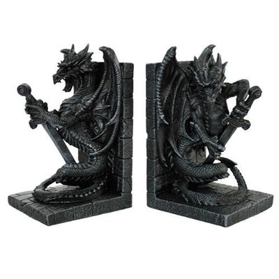 7.5&quot; Dragon with Sword Resin Bookends (Pair), SKU PG-11135, UPC 700317023302
