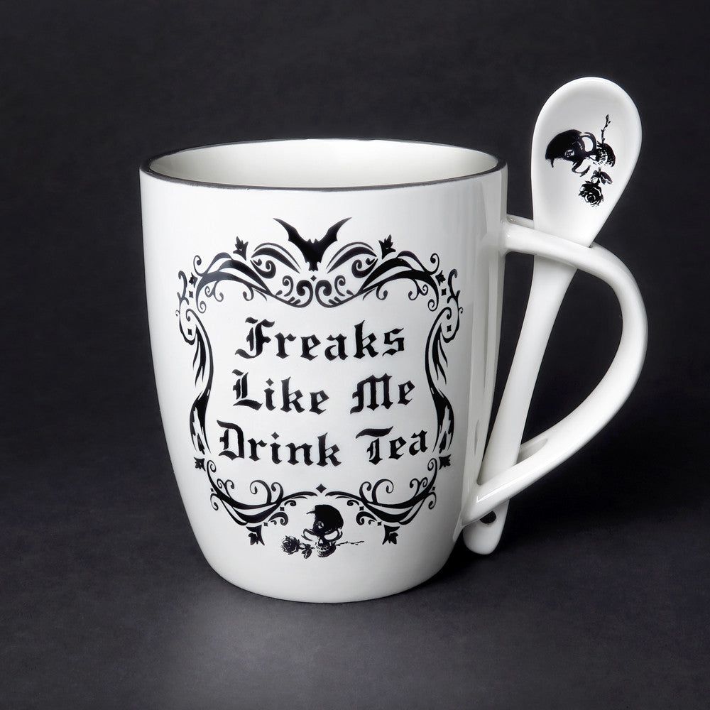 13 oz Ceramic Mug and Spoon Set - Freaks Like Me Drink Tea, SKU AL-ALMUG19, UPC 700317064145