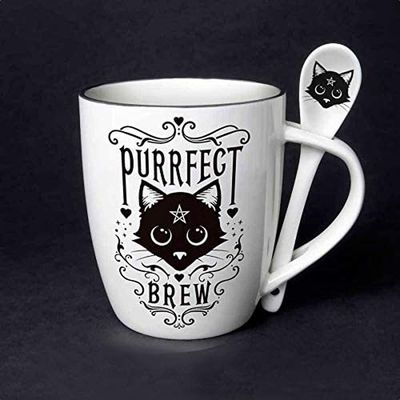 13 oz Ceramic Mug and Spoon Set - Purrfect Brew Cat, SKU PG-13799, UPC 700317015888