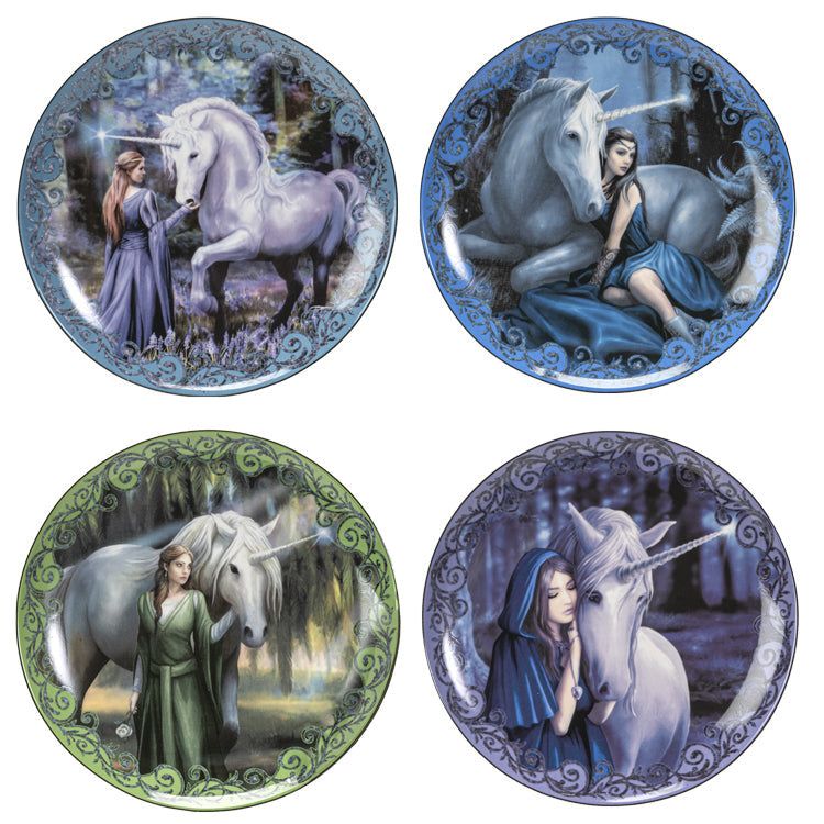 7&quot; Anne Stokes Dessert Plate Set - Unicorn and Maiden (Set of 4), SKU PG-14063, UPC 700317036609