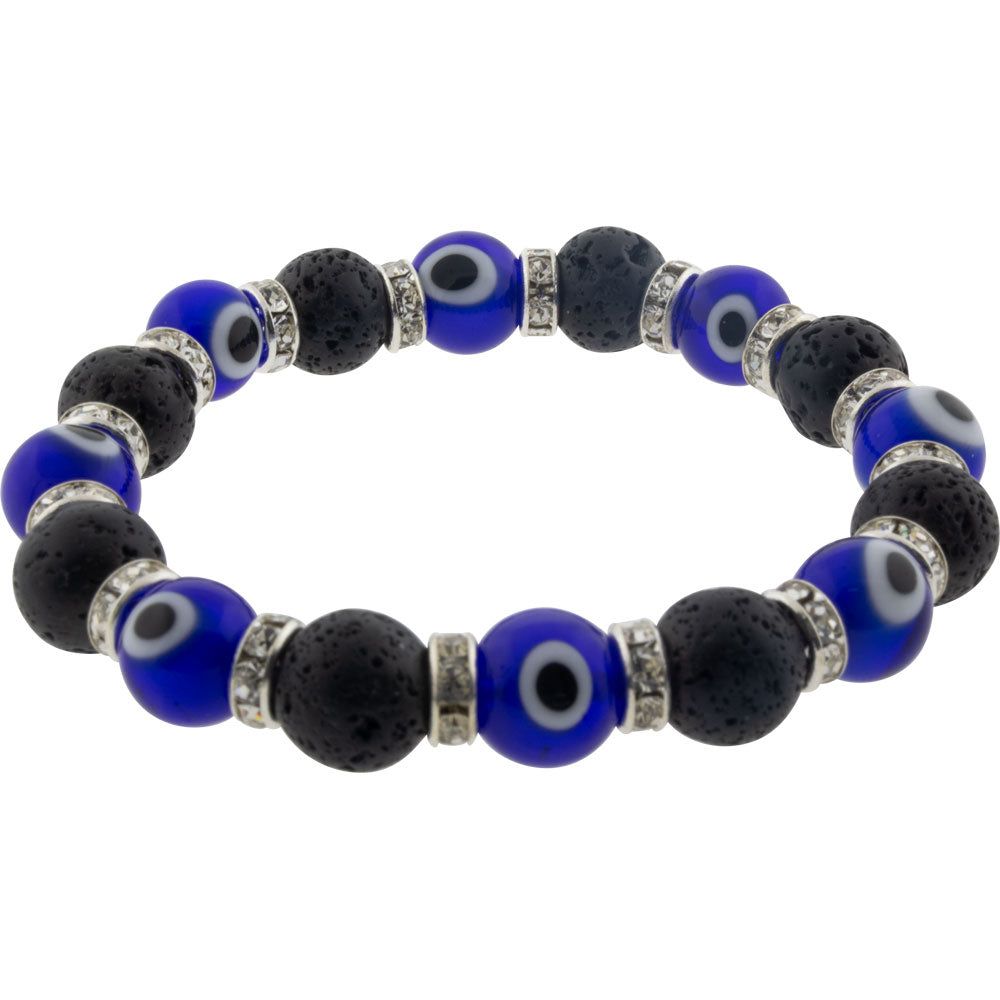 8 mm Elastic Bracelet - Evil Eye Protection - Lava &amp; Cobalt, SKU KH-98812, UPC 700317120988