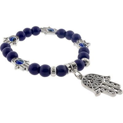 8 mm Elastic Bracelet - Evil Eye Protection Cobalt Blue with Fatima Hand Charms, SKU KH-98816, UPC …