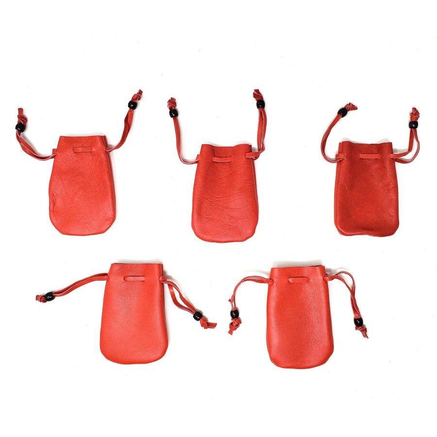 3&quot; x 2&quot; Red Leather Drawstring Pouch, SKU DCBL-07, UPC 6016007447407