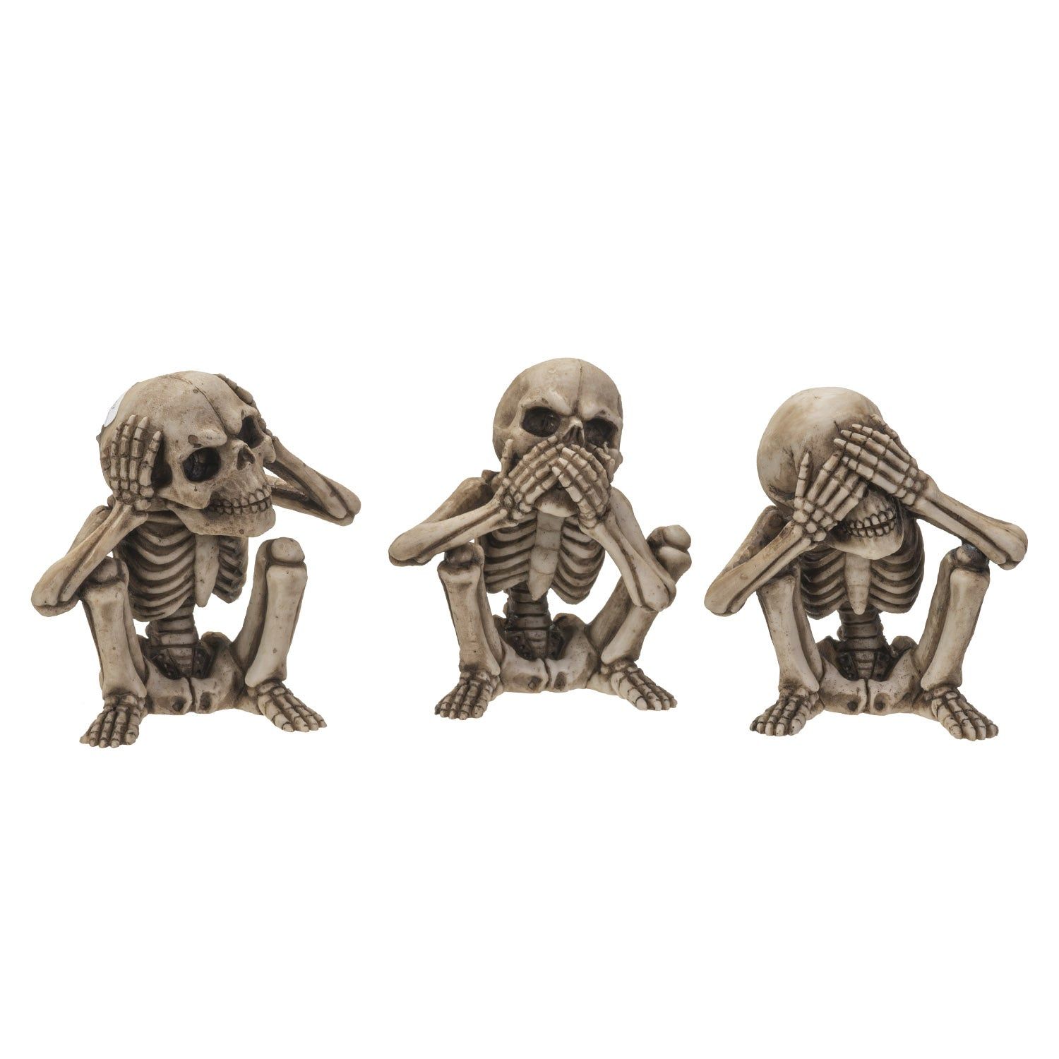 3.25&quot; Sitting Skeleton Statue Set - See, Hear, Speak No Evil (Set of 3), SKU PG-14907, UPC 70031729…