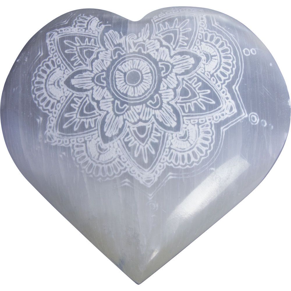 2.75&quot; Selenite Heart - Lotus Mandala, SKU KH-62441, UPC 700317123071