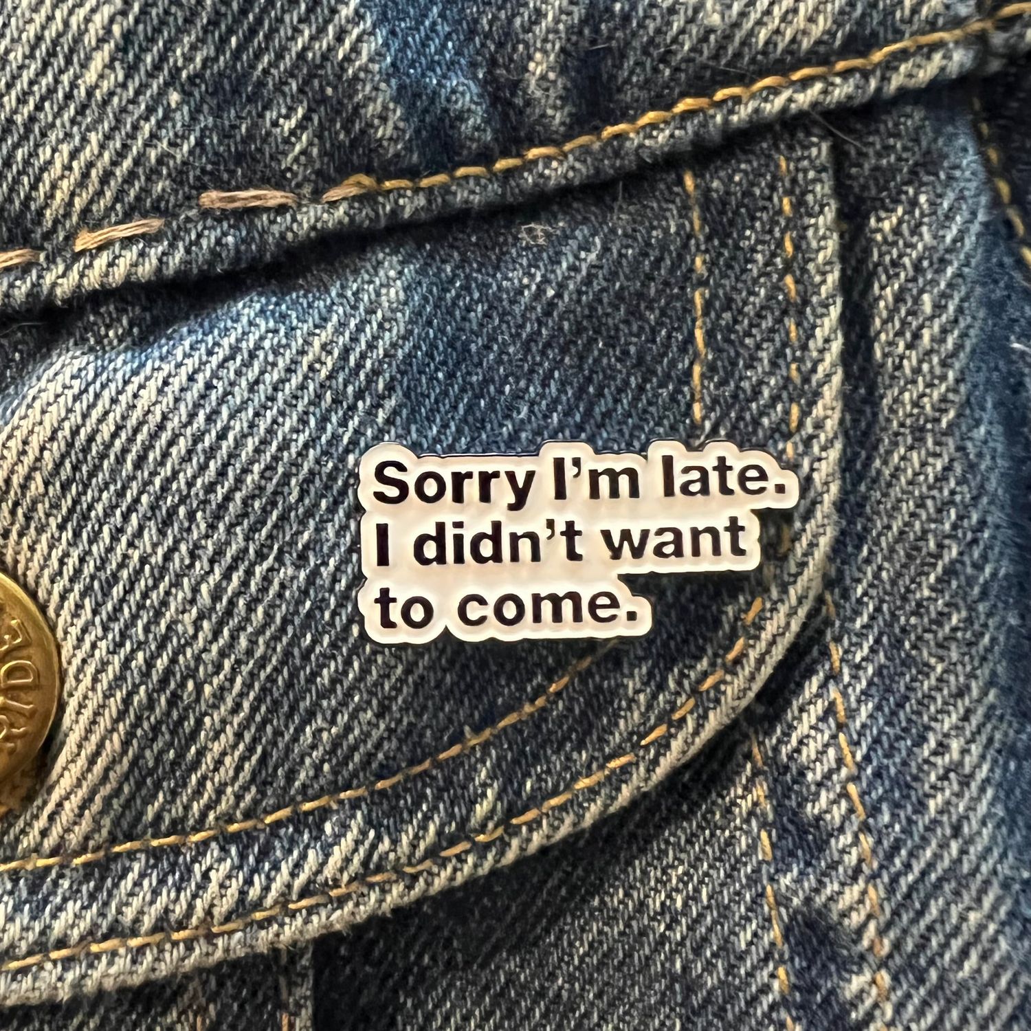 Sorry I&#39;m Late, I Didn&#39;t Want To Come Small Enamel Pin, SKU XZ5649-72, UPC 6016003075017