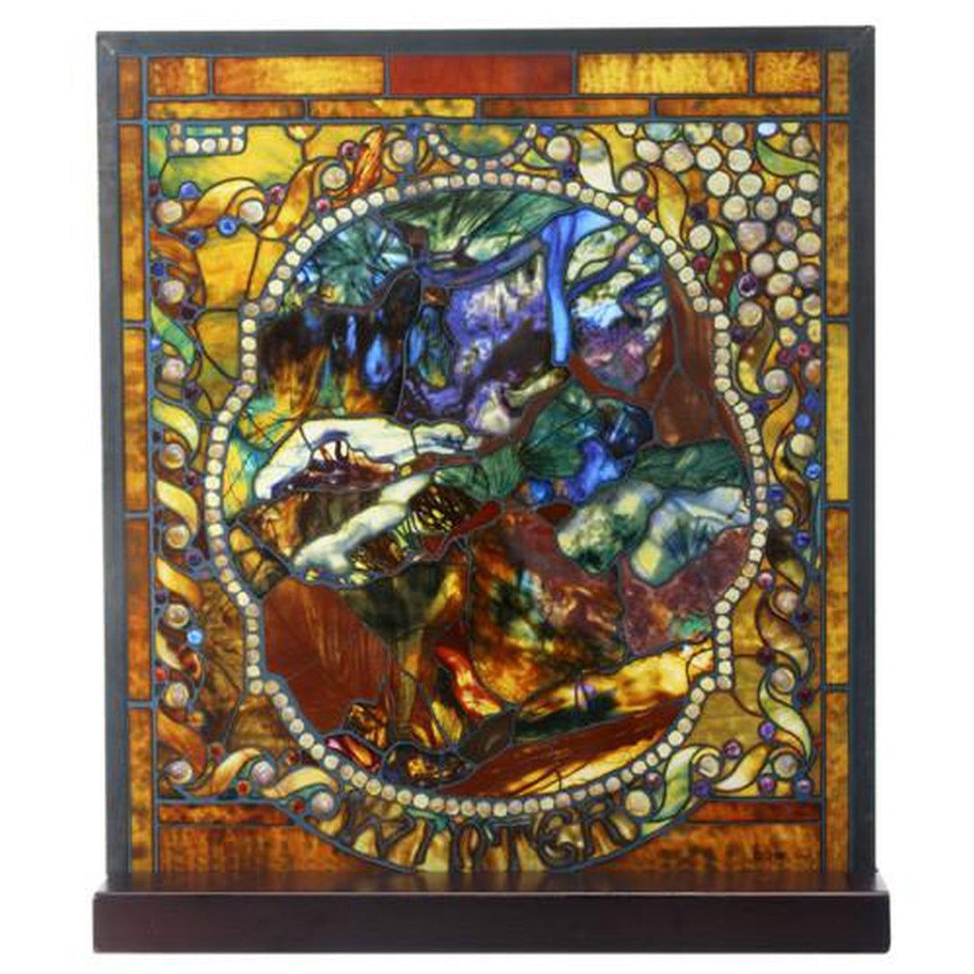9.25&quot; x 8.25&quot; Tiffany Winter Stained Glass Panel, SKU PG-Y8314, UPC 700317295181