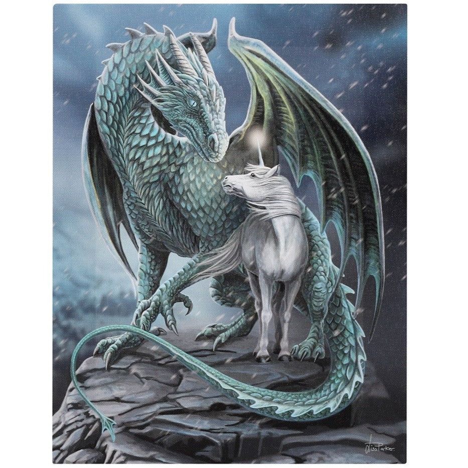 9.8&quot; Lisa Parker Canvas Print - Protector of Magick Dragon &amp; Unicorn, SKU PG-14282, UPC 700317299608