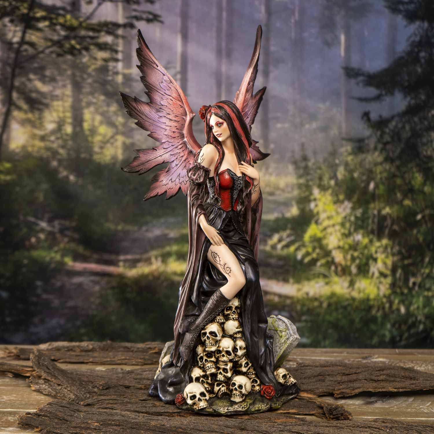 12.6&quot; Fairy Statue - Gothic Fairy with Skulls, SKU PG-15283, UPC 700317123439