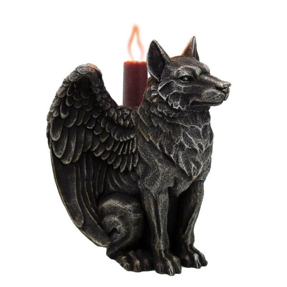 6.5&quot; Wolf Gargoyle Candle Holder, SKU PG-12991, UPC 700317066316