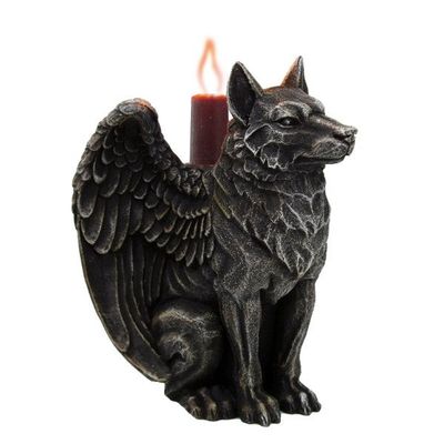 6.5&quot; Wolf Gargoyle Candle Holder, SKU PG-12991, UPC 700317066316
