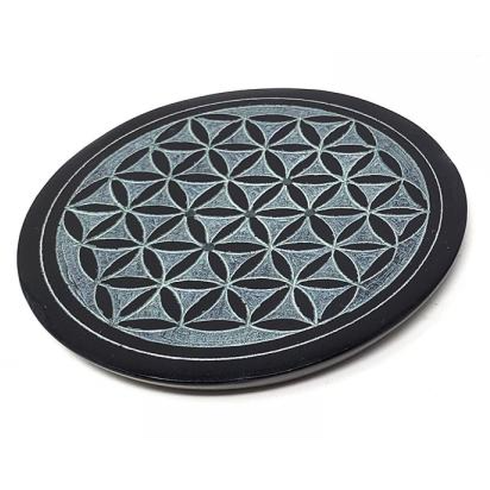 4&quot; Flower of Life Soapstone Altar Tile / Incense Burner, SKU 46, UPC 700317015284