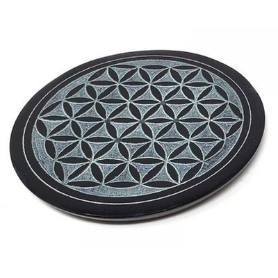 4&quot; Flower of Life Soapstone Altar Tile / Incense Burner, SKU 46, UPC 700317015284