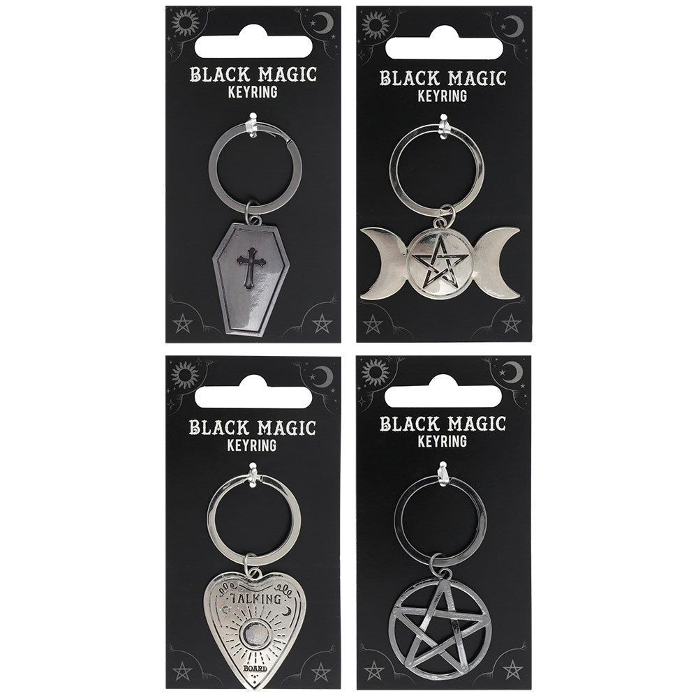Black Magic Key Chains - Coffin, Triple Moon, Pentacle, Planchette (4 Piece Set), SKU PG-14258-Set,…
