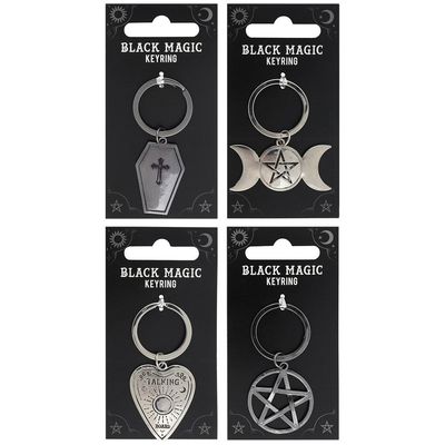Black Magic Key Chains - Coffin, Triple Moon, Pentacle, Planchette (4 Piece Set), SKU PG-14258-Set,…