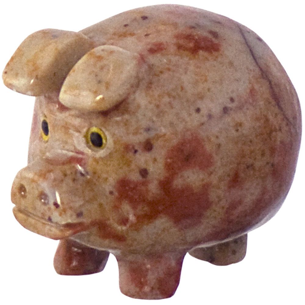 1.25&quot; Dolomite Spirit Animal Carving - Lucky Pig, SKU KH-33638-D5, UPC 700317246411